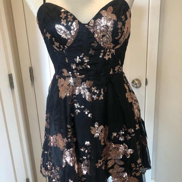 Lulus Dresses & Skirts - Glittering Personality Black Sequin Skater Bustier Mini Dress